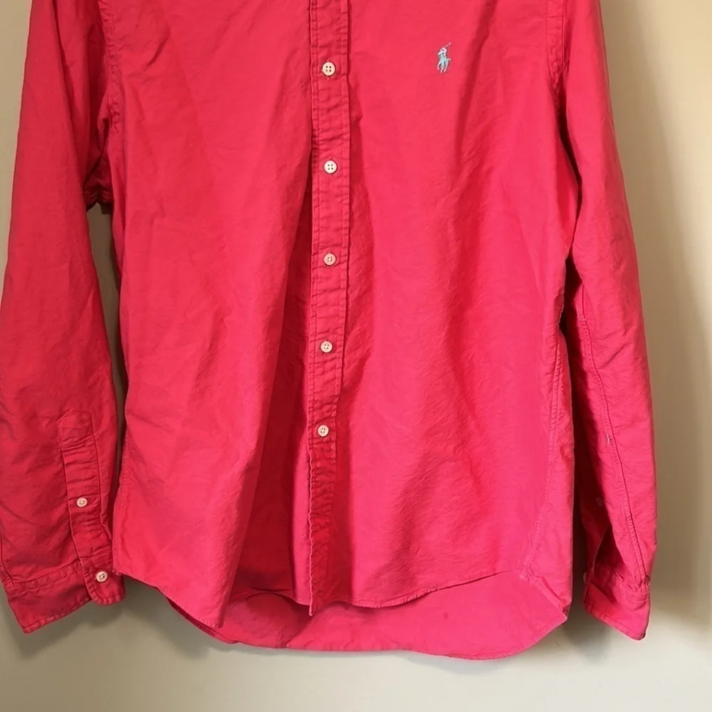 Polo Ralph Lauren Mens logo embroidered cotton button down shirt Pink Sz L
